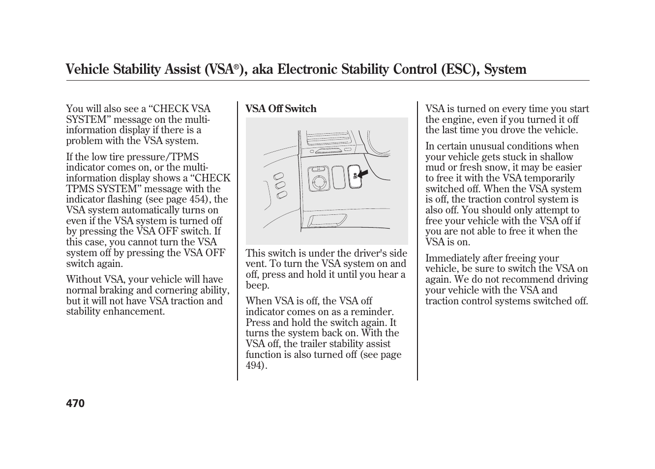 Vehicle stability assist (vsa, Aka electronic stability control (esc), system | Acura 2010 MDX User Manual | Page 477 / 616