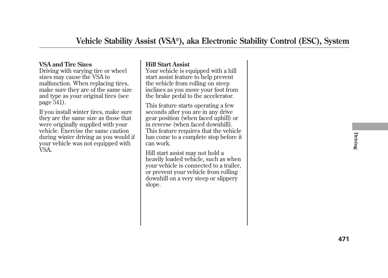 Vehicle stability assist (vsa, Aka electronic stability control (esc), system | Acura 2010 MDX User Manual | Page 478 / 616