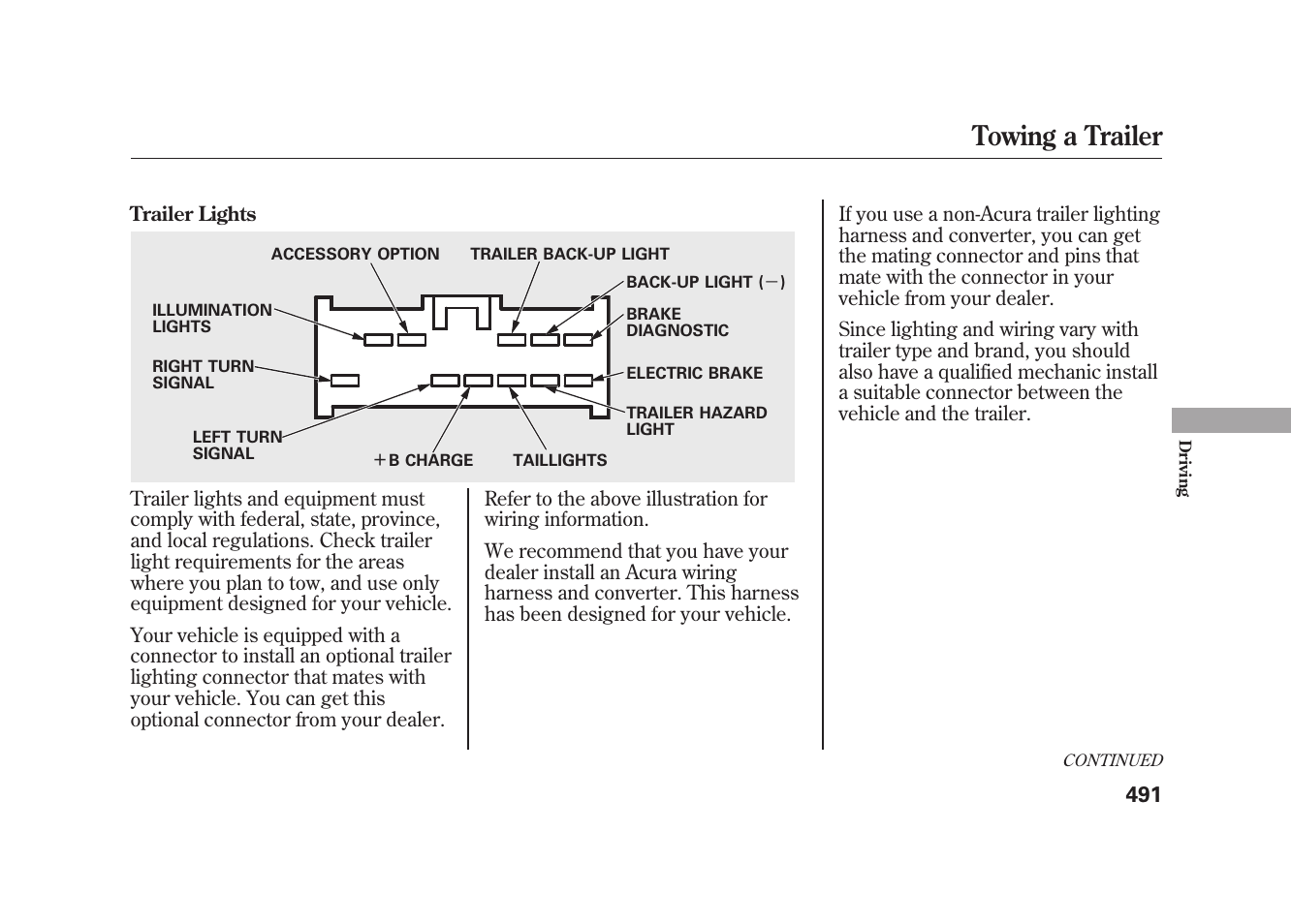 Towing a trailer | Acura 2010 MDX User Manual | Page 498 / 616