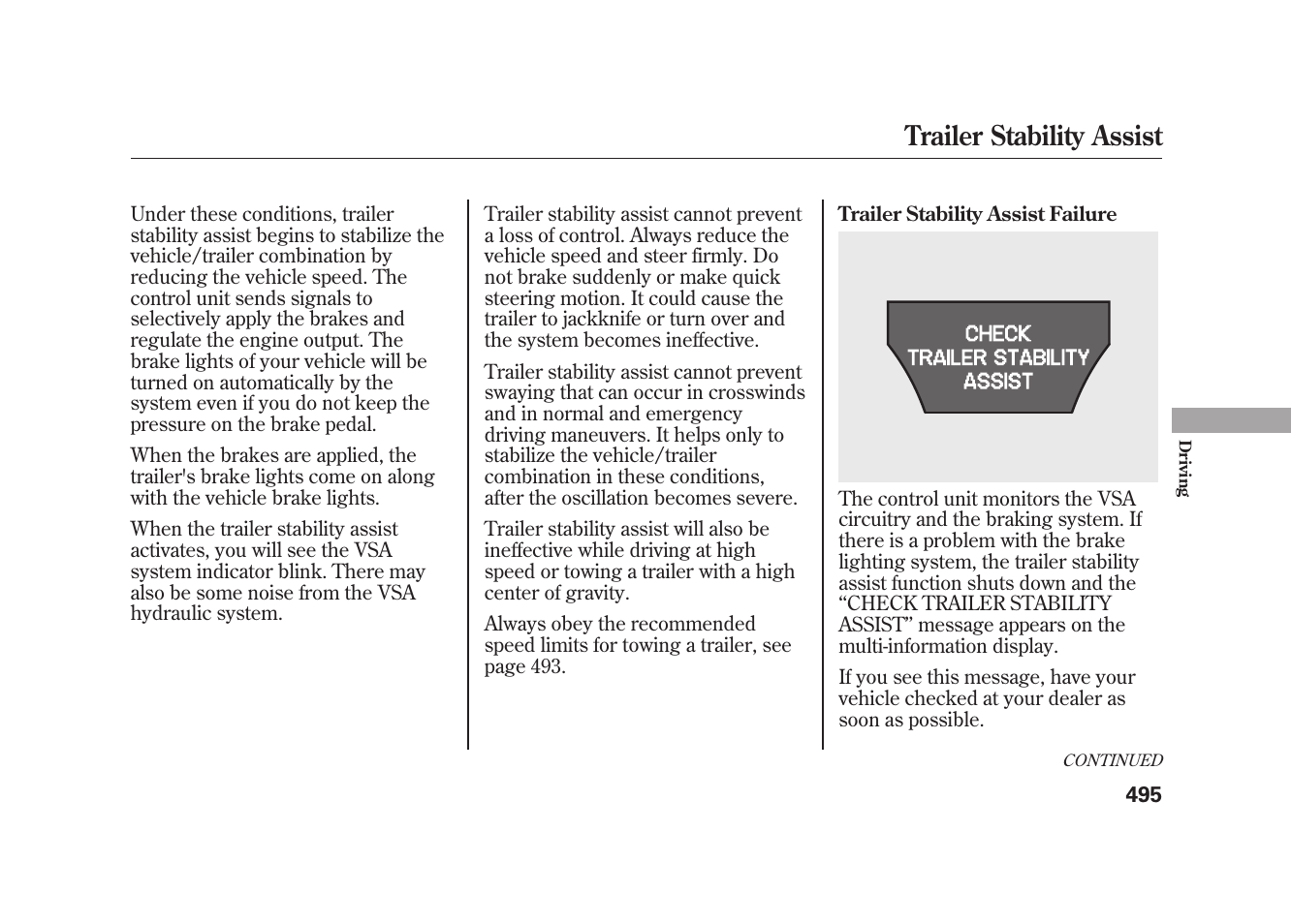 Trailer stability assist | Acura 2010 MDX User Manual | Page 502 / 616