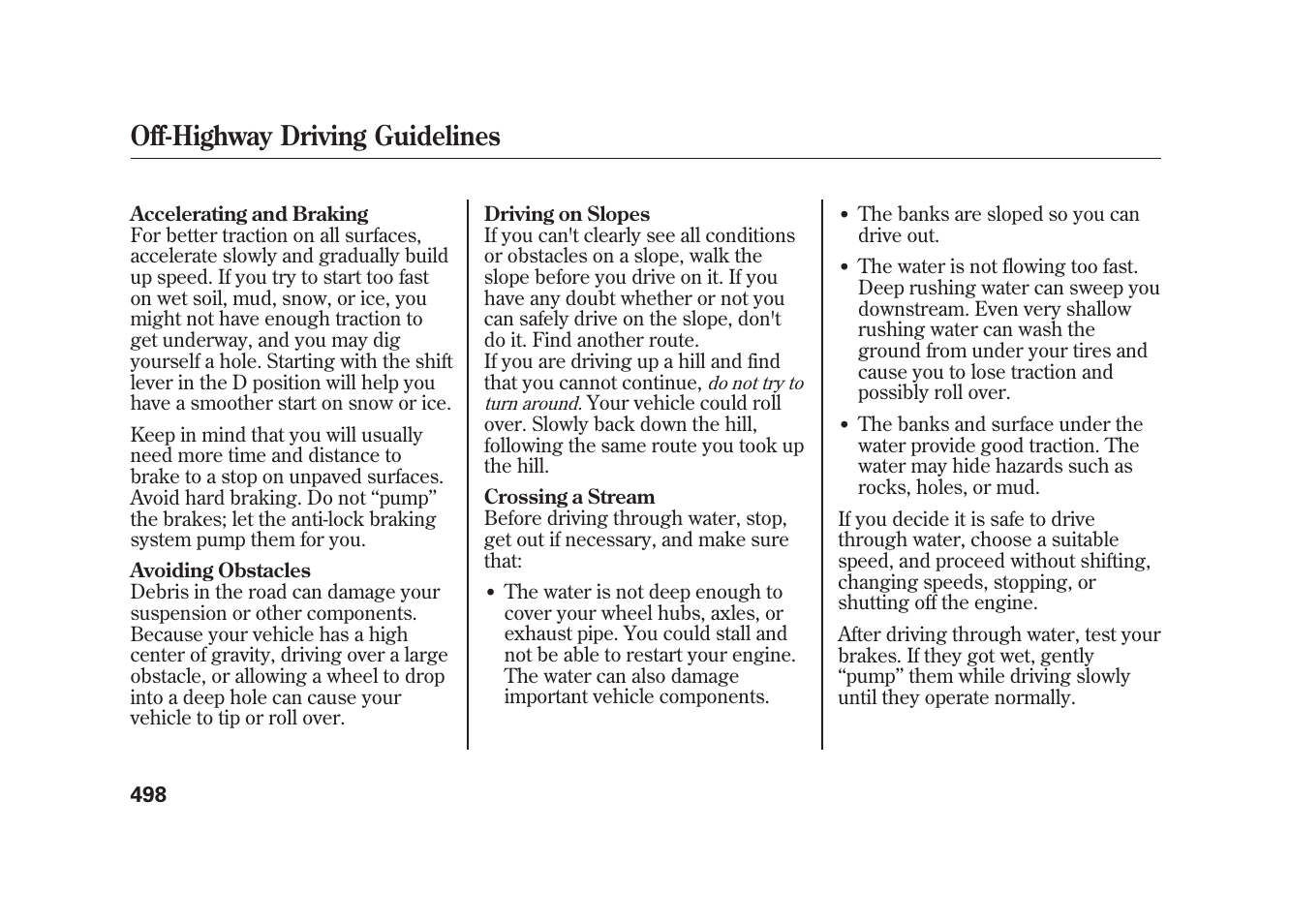 Off-highway driving guidelines | Acura 2010 MDX User Manual | Page 505 / 616