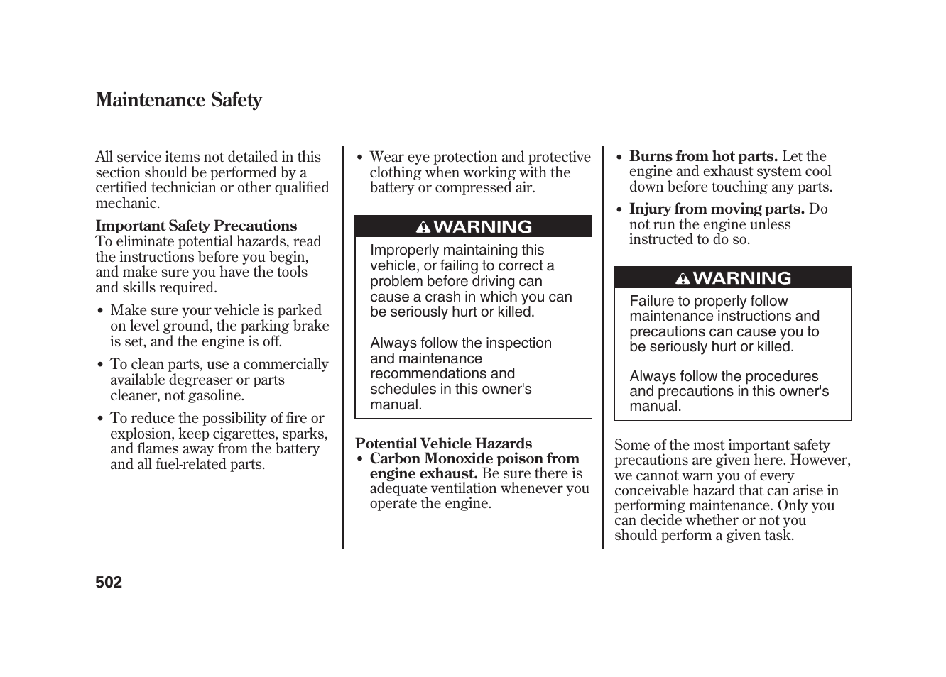 Maintenance safety | Acura 2010 MDX User Manual | Page 509 / 616