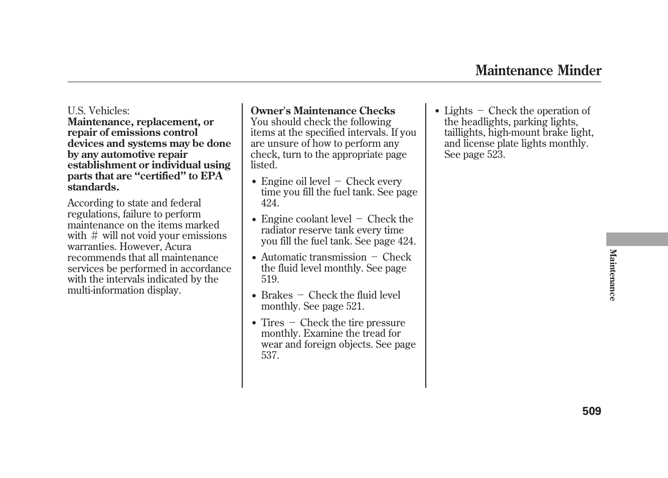 Maintenance minder | Acura 2010 MDX User Manual | Page 516 / 616