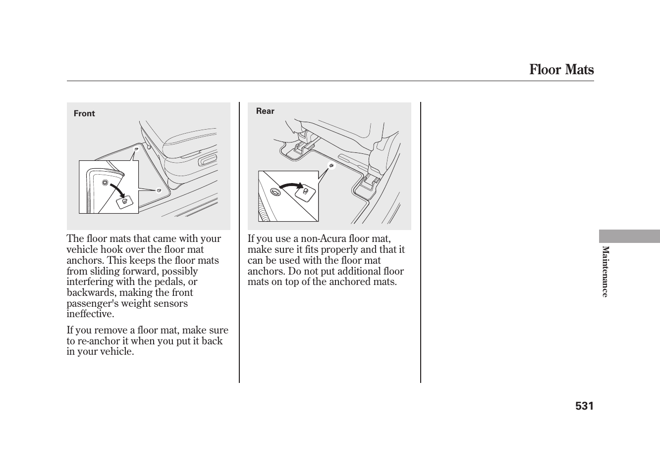 Floor mats | Acura 2010 MDX User Manual | Page 538 / 616