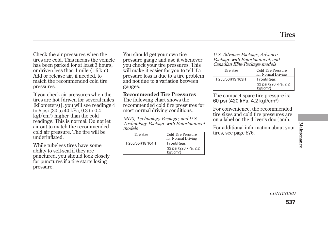 Tires | Acura 2010 MDX User Manual | Page 544 / 616
