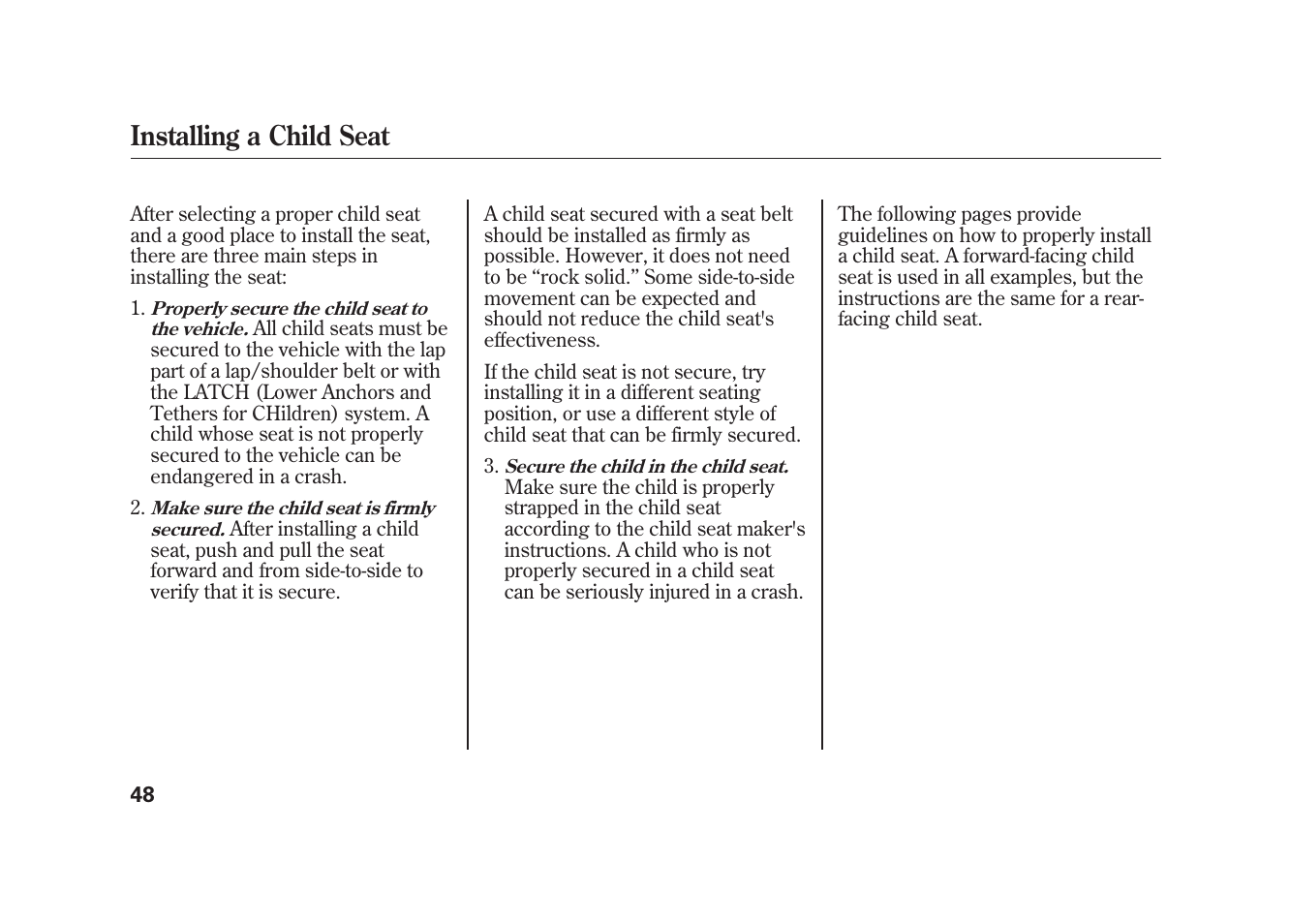 Installing a child seat | Acura 2010 MDX User Manual | Page 55 / 616