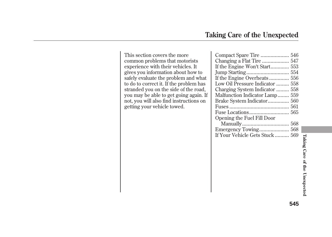 Taking care of the unexpected | Acura 2010 MDX User Manual | Page 552 / 616