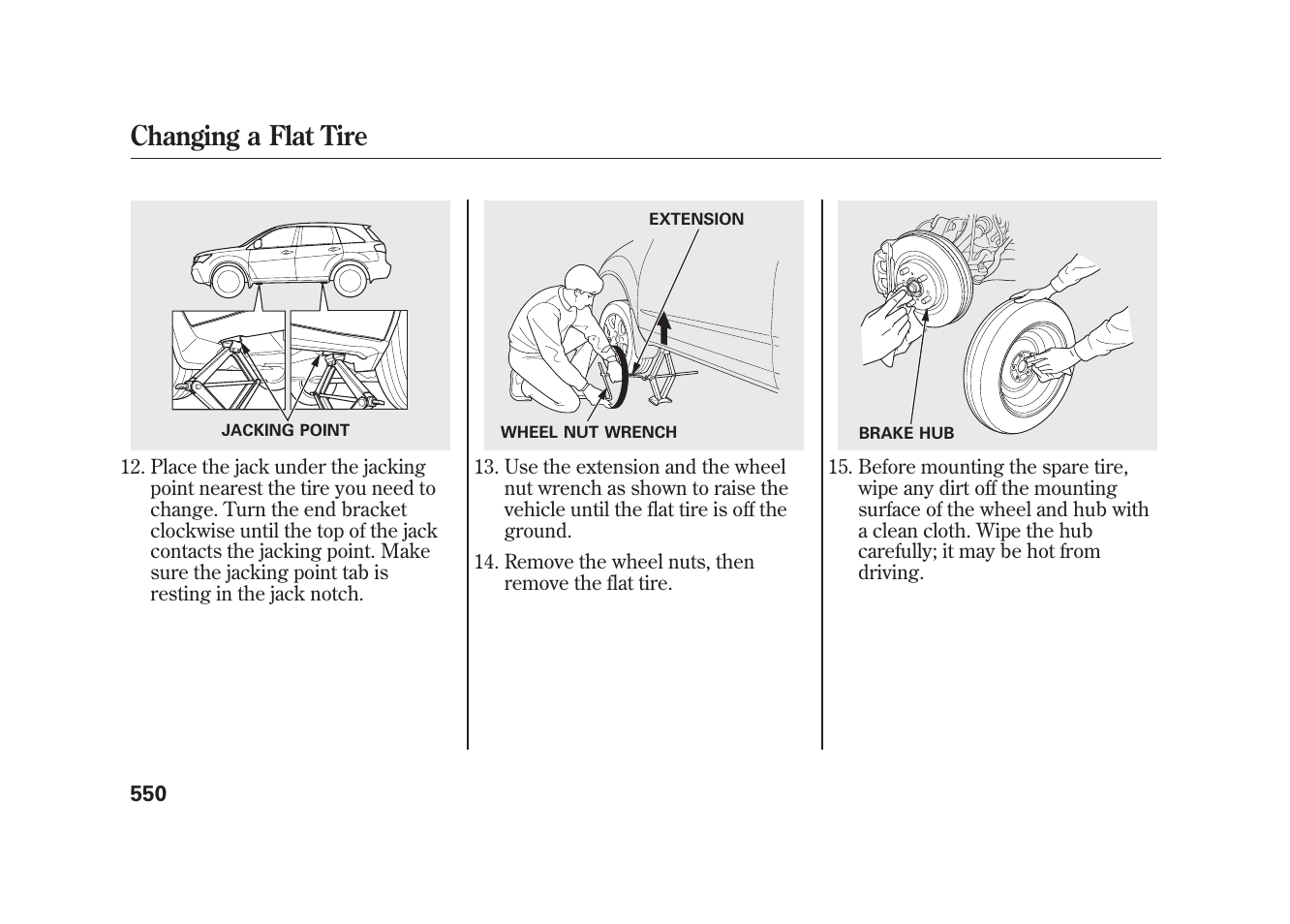 Changing a flat tire | Acura 2010 MDX User Manual | Page 557 / 616