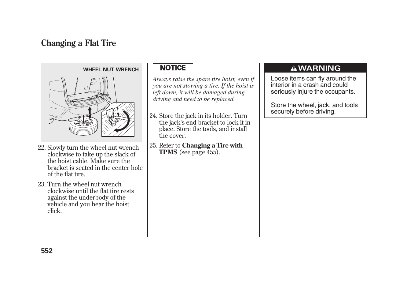 Changing a flat tire | Acura 2010 MDX User Manual | Page 559 / 616