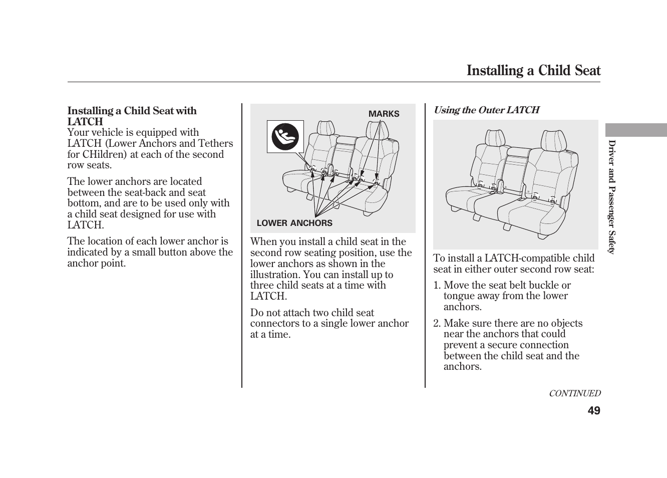 Installing a child seat | Acura 2010 MDX User Manual | Page 56 / 616