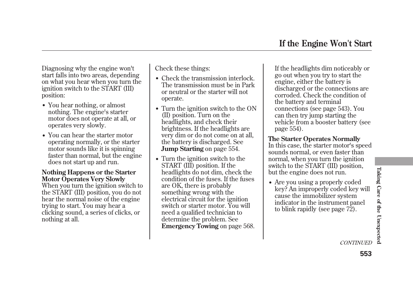 If the engine won't start | Acura 2010 MDX User Manual | Page 560 / 616