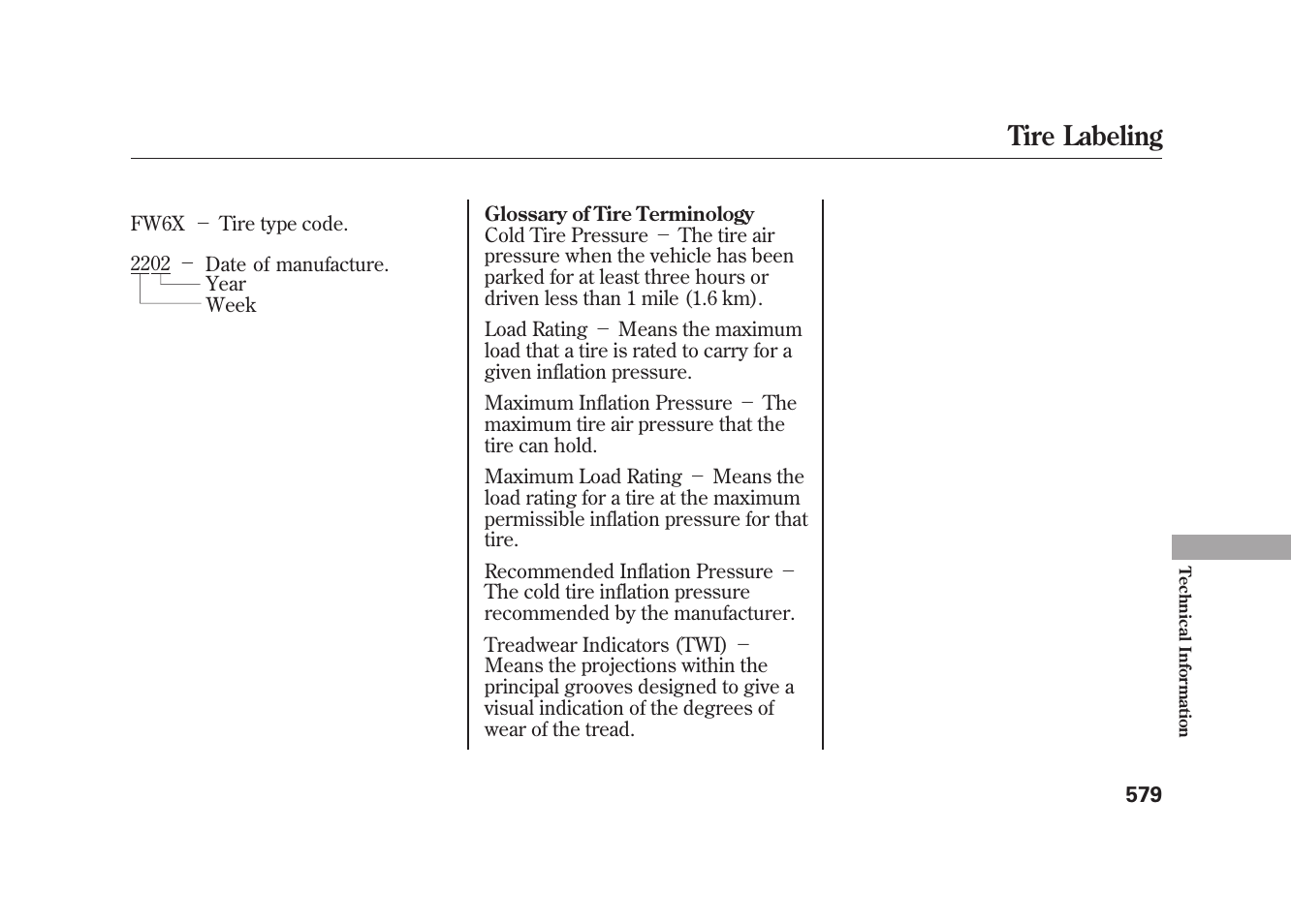 Tire labeling | Acura 2010 MDX User Manual | Page 586 / 616