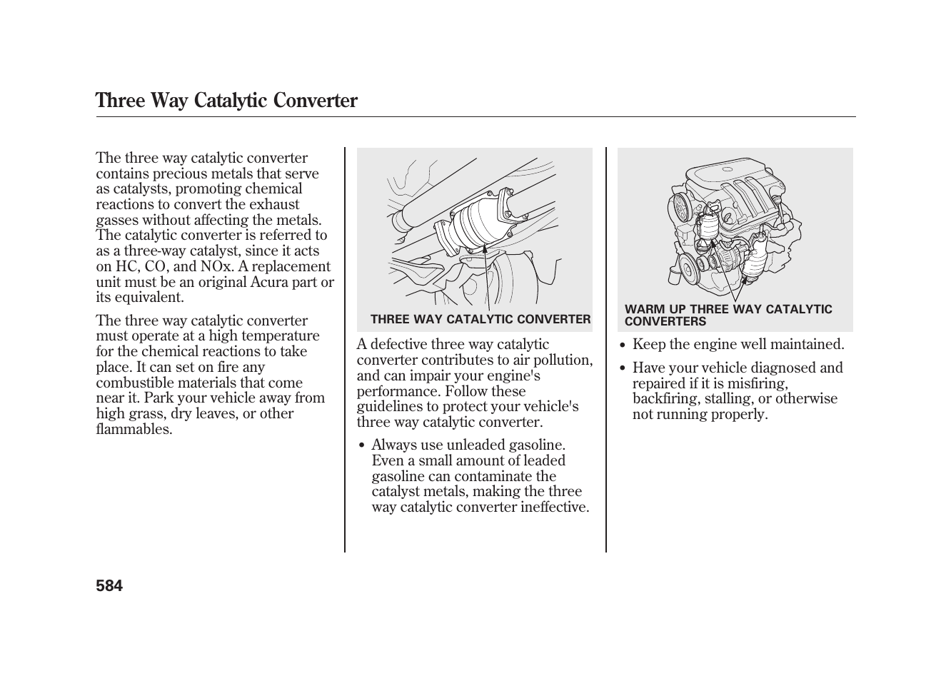 Three way catalytic converter | Acura 2010 MDX User Manual | Page 591 / 616