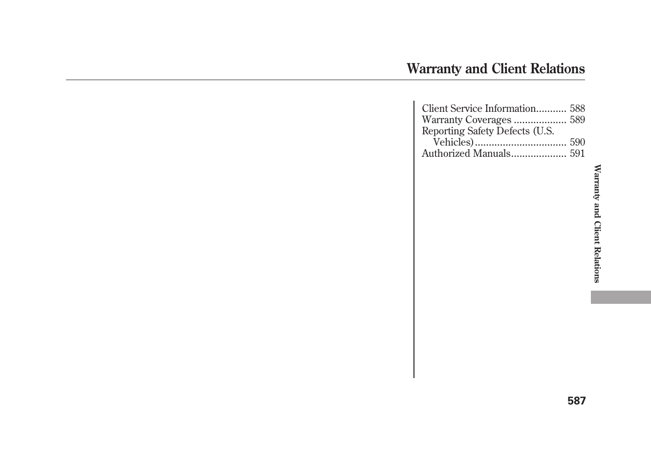 Warranty and client relations | Acura 2010 MDX User Manual | Page 594 / 616