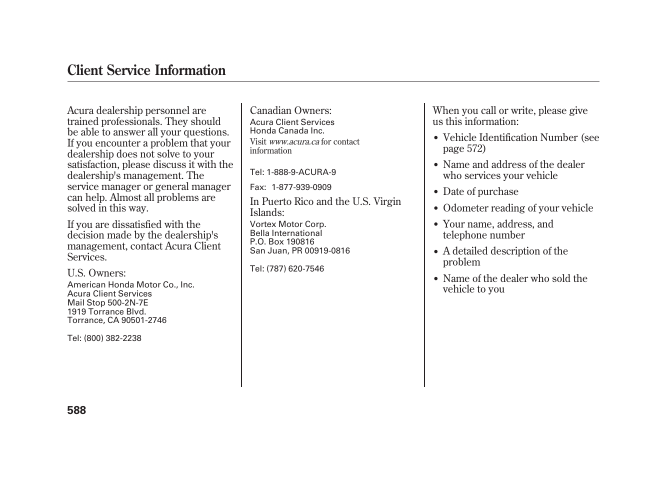 Client service information | Acura 2010 MDX User Manual | Page 595 / 616