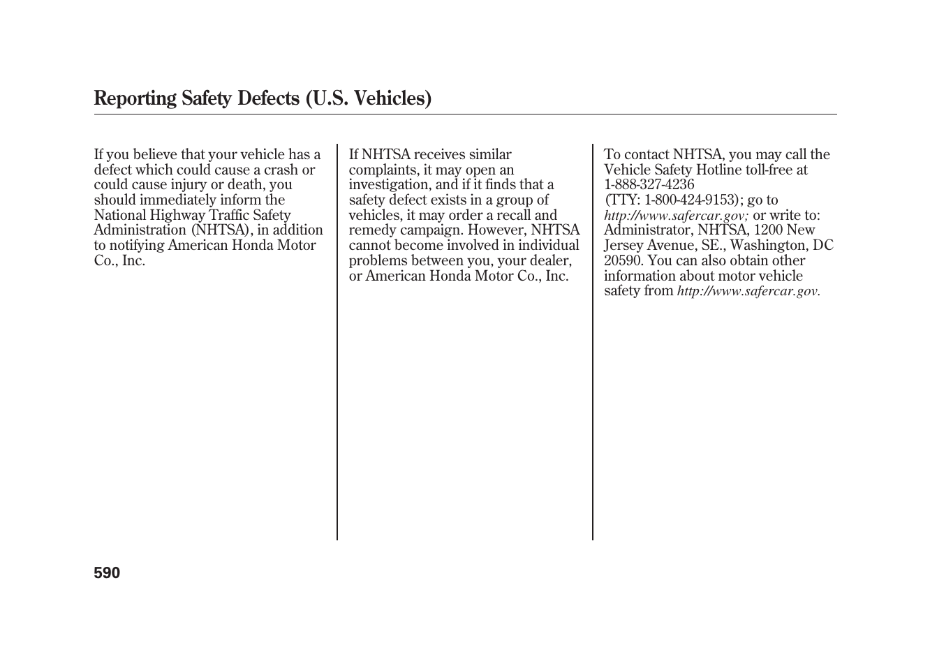 Reporting safety defects (u.s. vehicles) | Acura 2010 MDX User Manual | Page 597 / 616