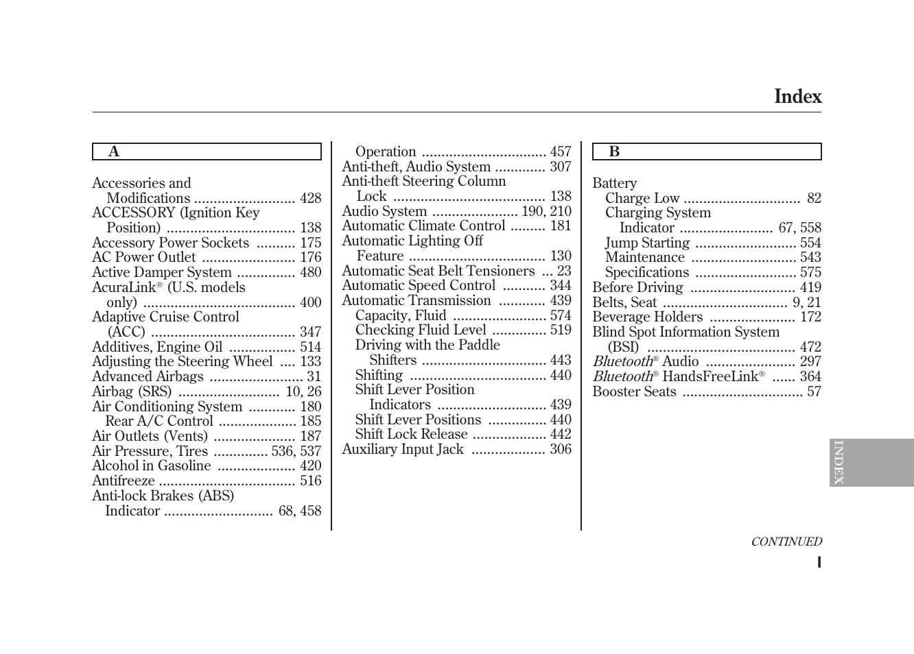 Index | Acura 2010 MDX User Manual | Page 600 / 616