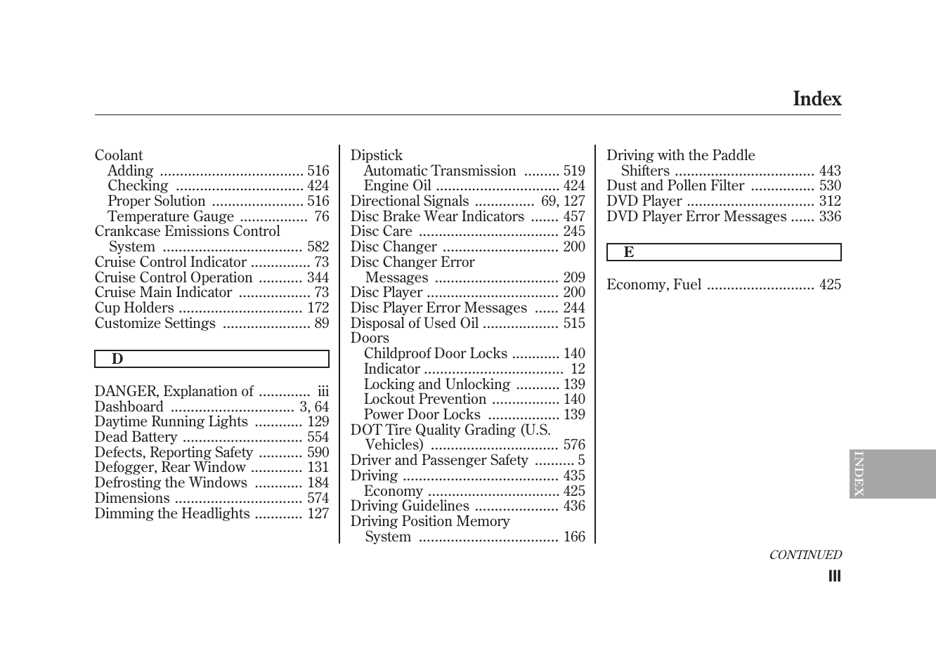 Index | Acura 2010 MDX User Manual | Page 602 / 616