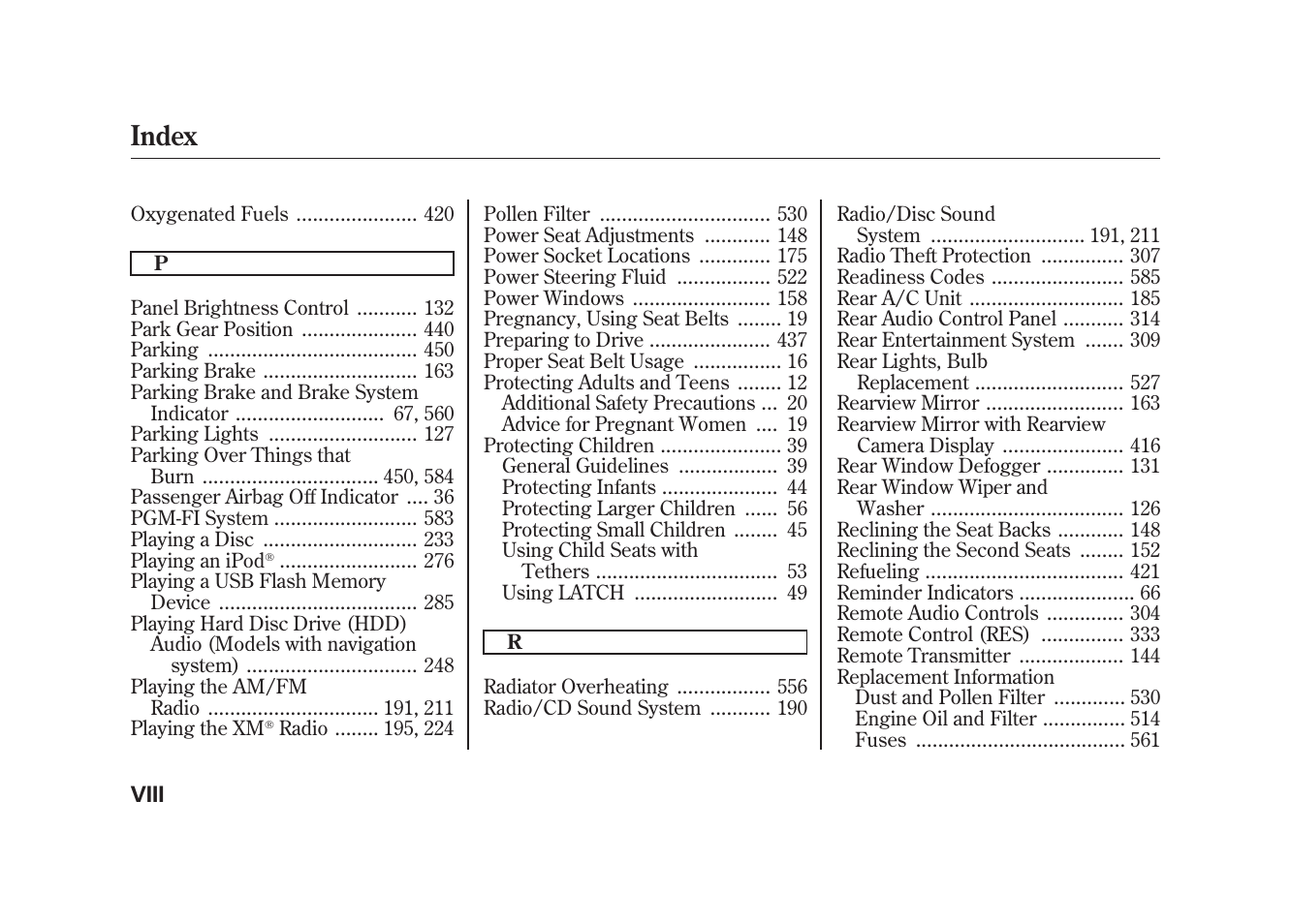 Index | Acura 2010 MDX User Manual | Page 607 / 616