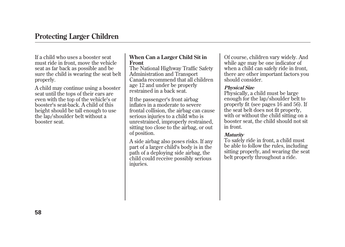 Protecting larger children | Acura 2010 MDX User Manual | Page 65 / 616
