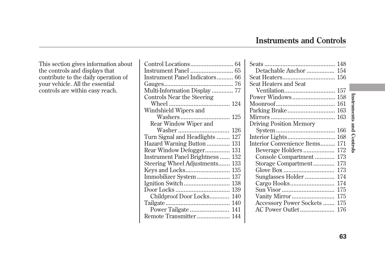 Instruments and controls | Acura 2010 MDX User Manual | Page 70 / 616