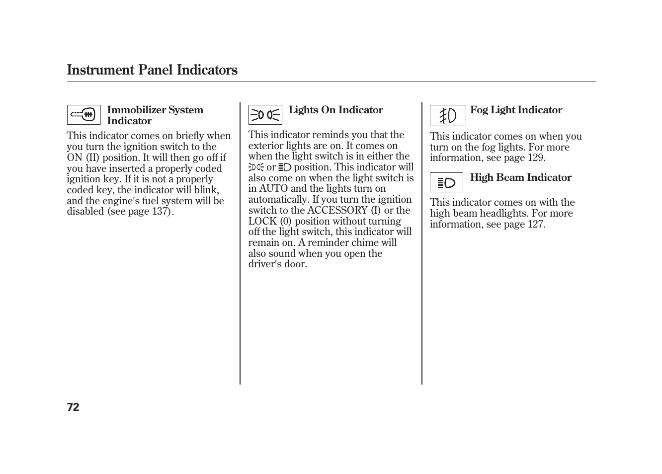 Instrument panel indicators | Acura 2010 MDX User Manual | Page 79 / 616