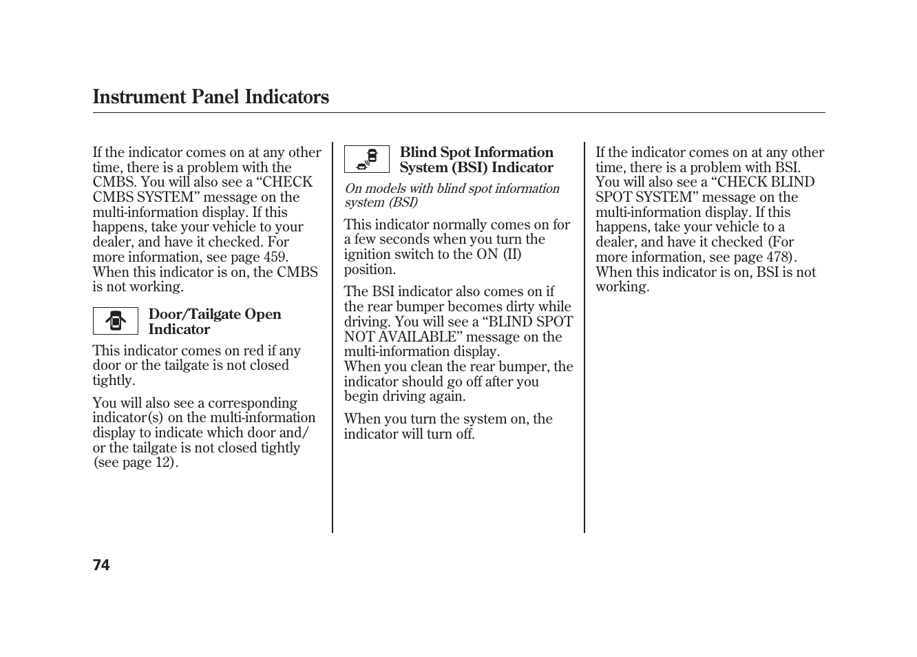 Instrument panel indicators | Acura 2010 MDX User Manual | Page 81 / 616