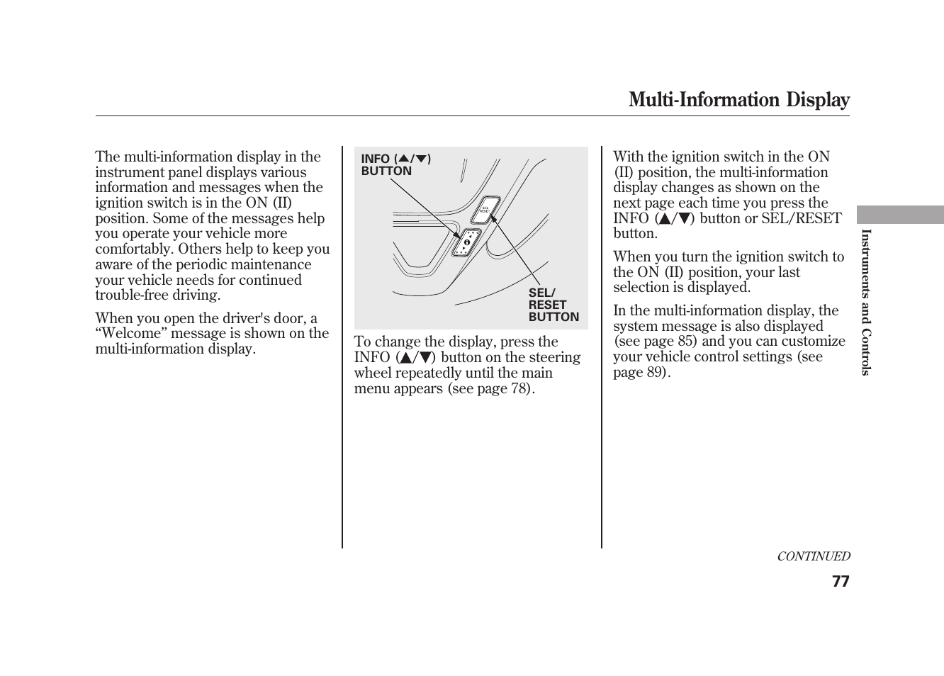 Multi-information display | Acura 2010 MDX User Manual | Page 84 / 616