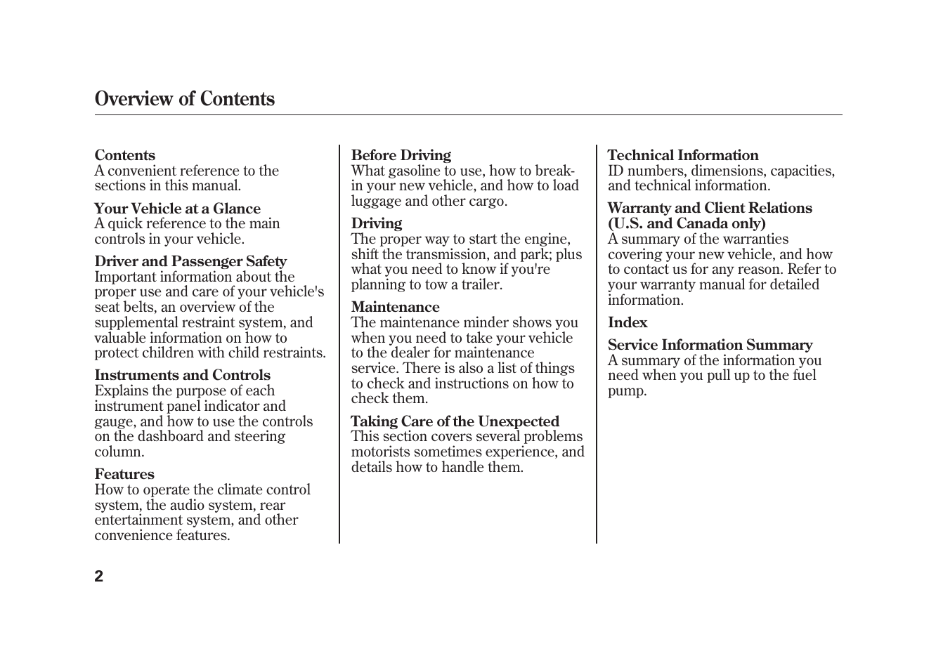 Overview of contents | Acura 2010 MDX User Manual | Page 9 / 616