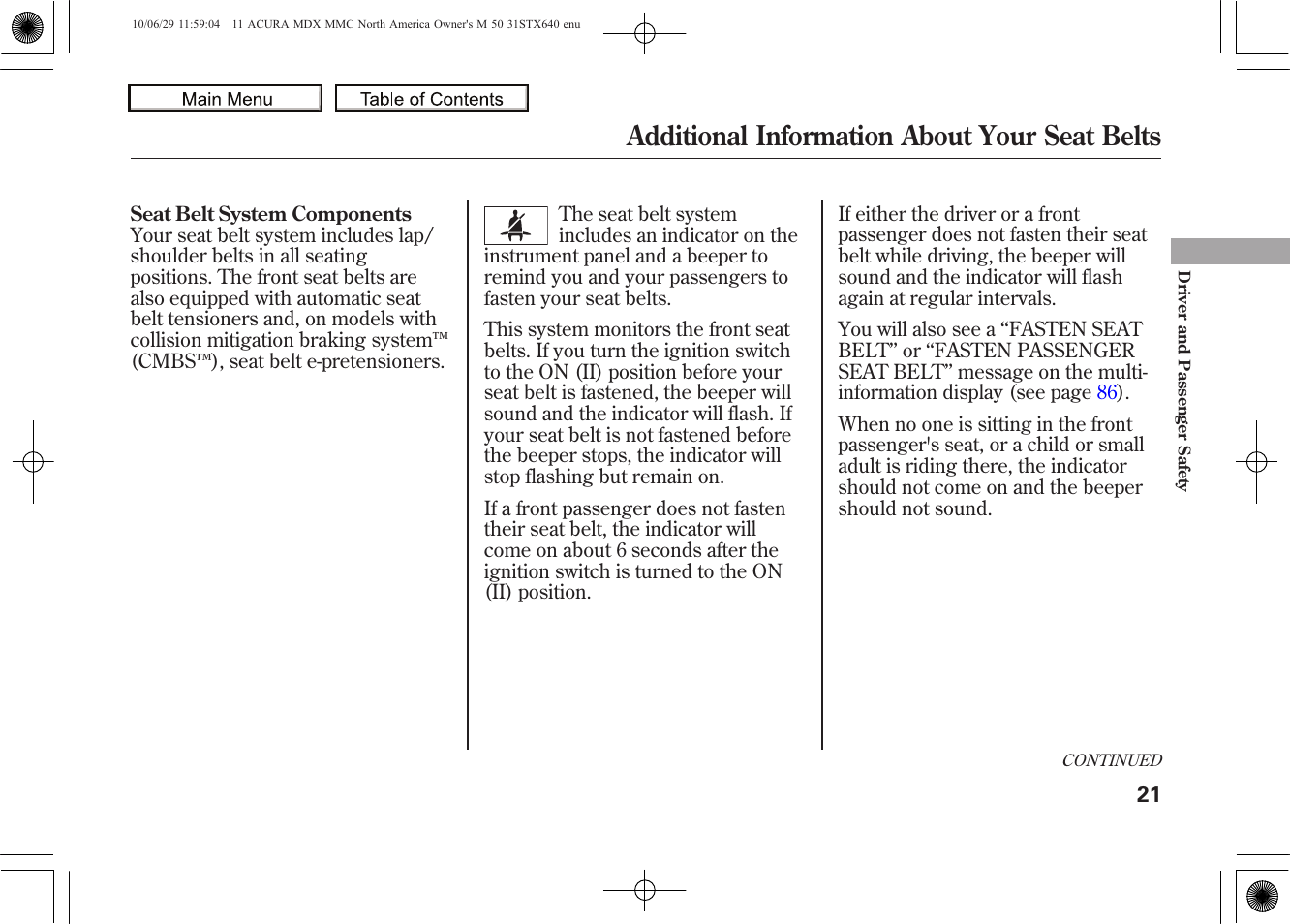 Additional information about your seat belts, 2011 mdx | Acura 2011 MDX User Manual | Page 25 / 607