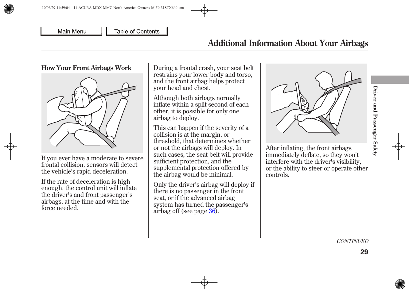 Additional information about your airbags, 2011 mdx | Acura 2011 MDX User Manual | Page 33 / 607