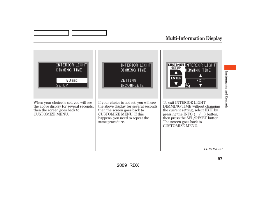 Multi-information display, 2009 rdx | Acura 2009 RDX User Manual | Page 101 / 433