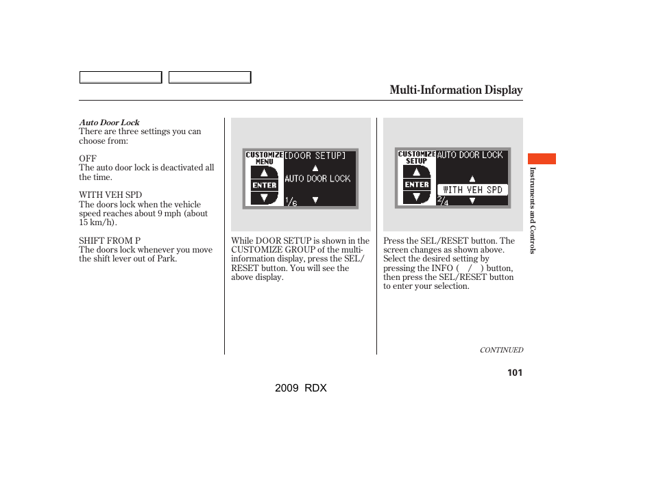 Multi-information display, 2009 rdx | Acura 2009 RDX User Manual | Page 105 / 433