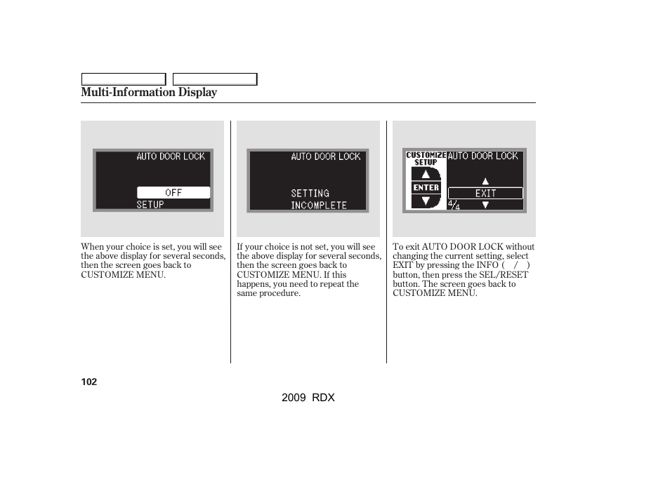 Multi-information display | Acura 2009 RDX User Manual | Page 106 / 433