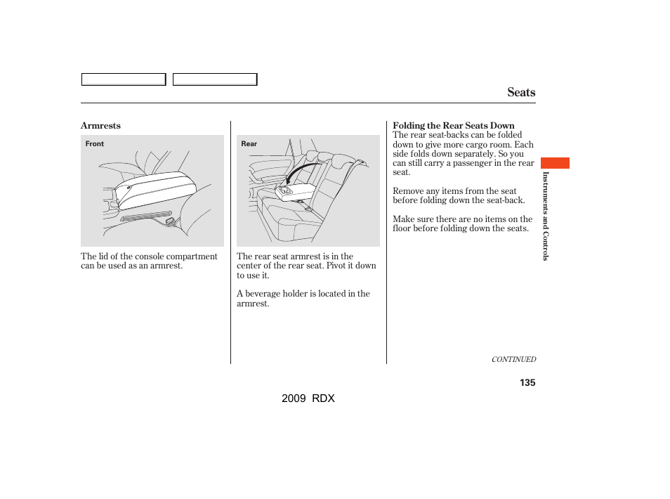 Seats, 2009 rdx | Acura 2009 RDX User Manual | Page 139 / 433