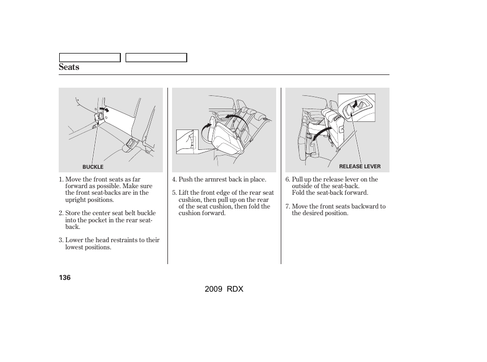 Seats | Acura 2009 RDX User Manual | Page 140 / 433