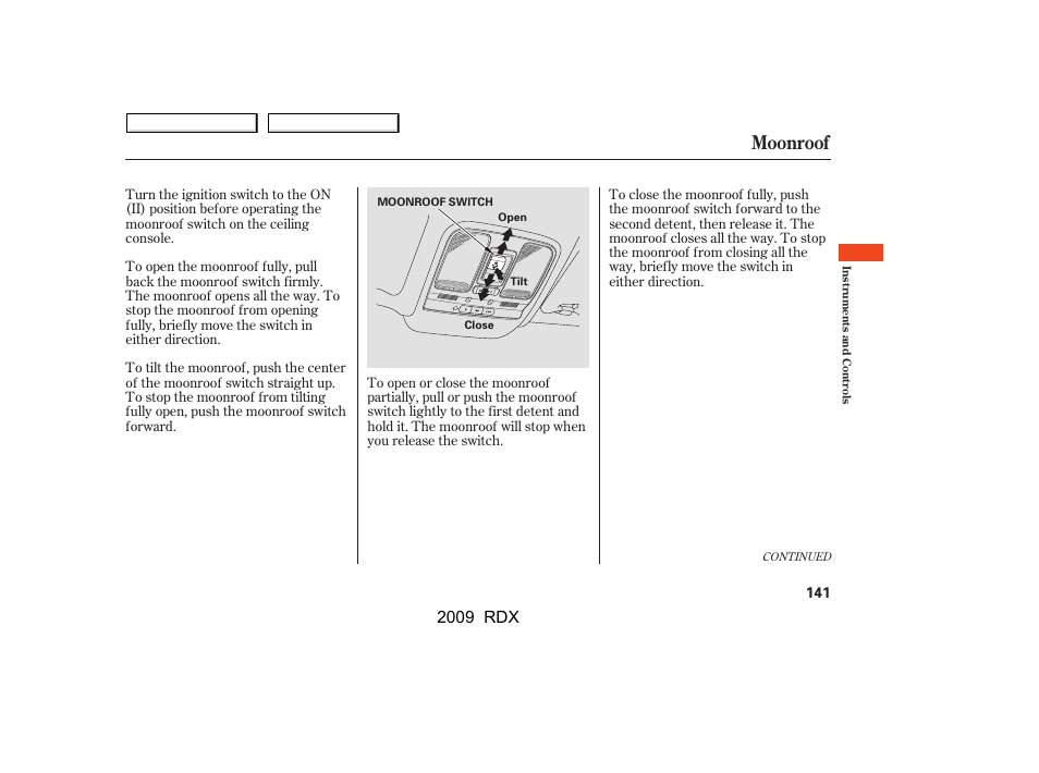 Moonroof, 2009 rdx | Acura 2009 RDX User Manual | Page 145 / 433