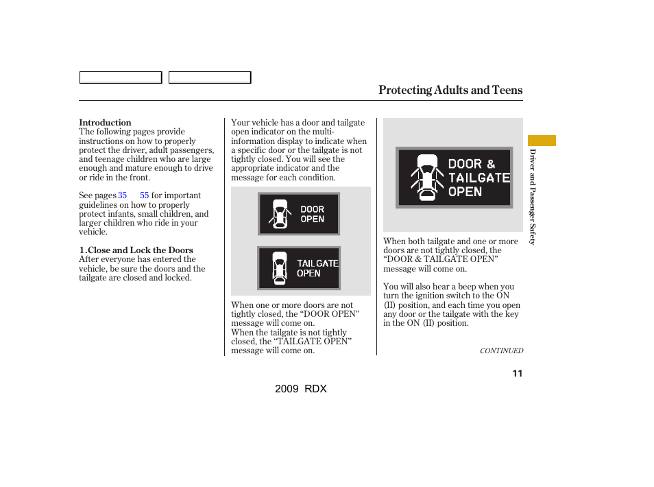 Protecting adults and teens | Acura 2009 RDX User Manual | Page 15 / 433