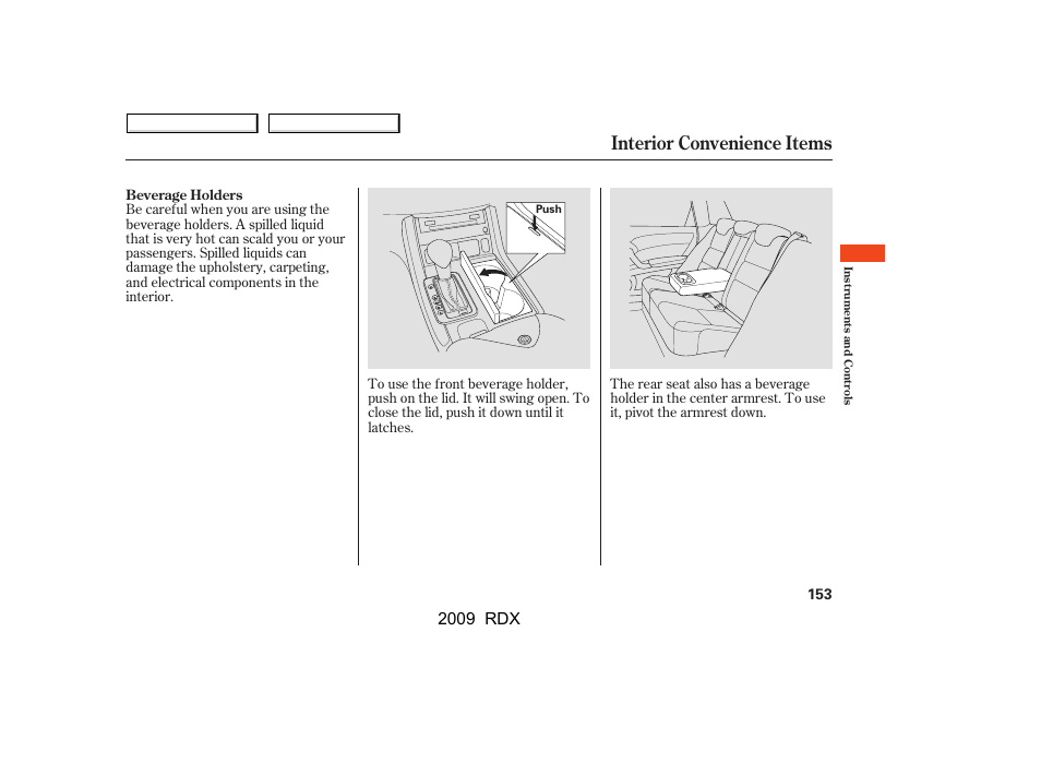 Interior convenience items, 2009 rdx | Acura 2009 RDX User Manual | Page 157 / 433