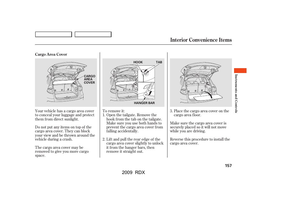 Interior convenience items, 2009 rdx | Acura 2009 RDX User Manual | Page 161 / 433