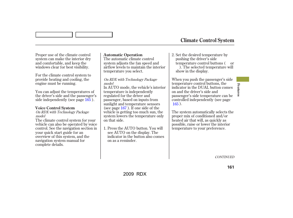 Climate control system | Acura 2009 RDX User Manual | Page 165 / 433