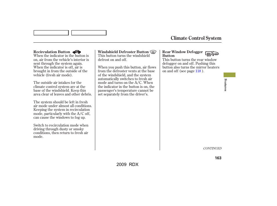 Climate control system | Acura 2009 RDX User Manual | Page 167 / 433