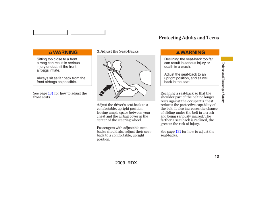 Protecting adults and teens | Acura 2009 RDX User Manual | Page 17 / 433