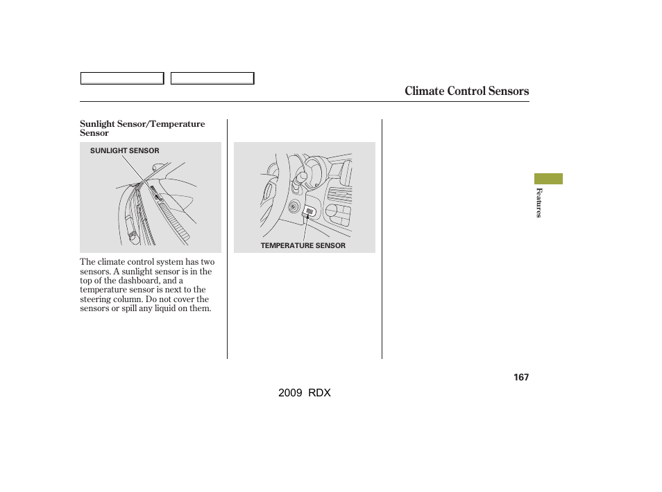 Climate control sensors, 2009 rdx | Acura 2009 RDX User Manual | Page 171 / 433