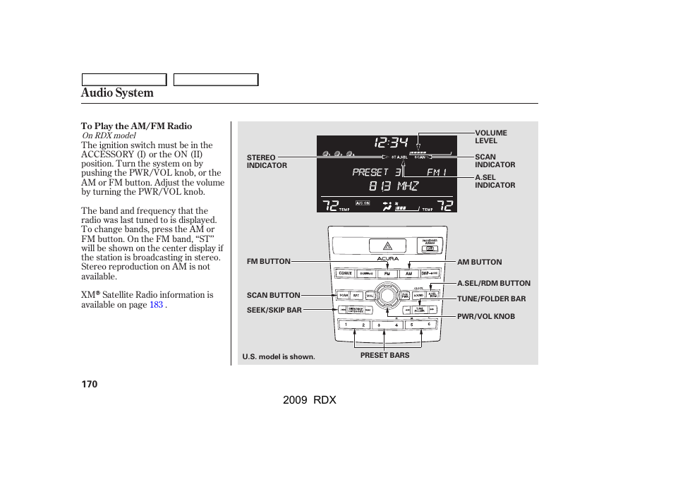 Audio system, 2009 rdx | Acura 2009 RDX User Manual | Page 174 / 433