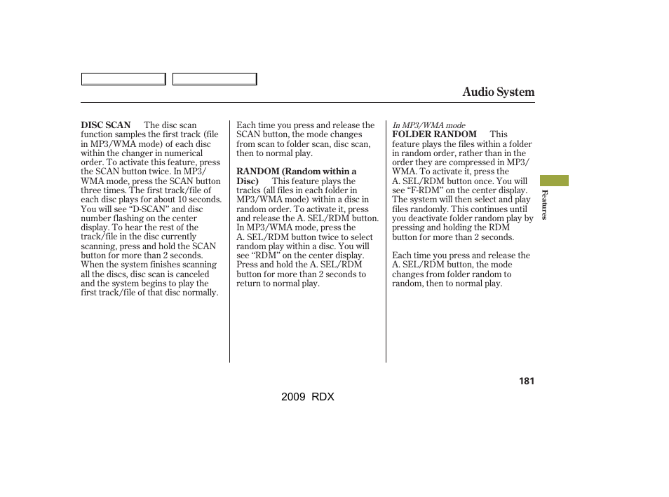 Audio system | Acura 2009 RDX User Manual | Page 185 / 433