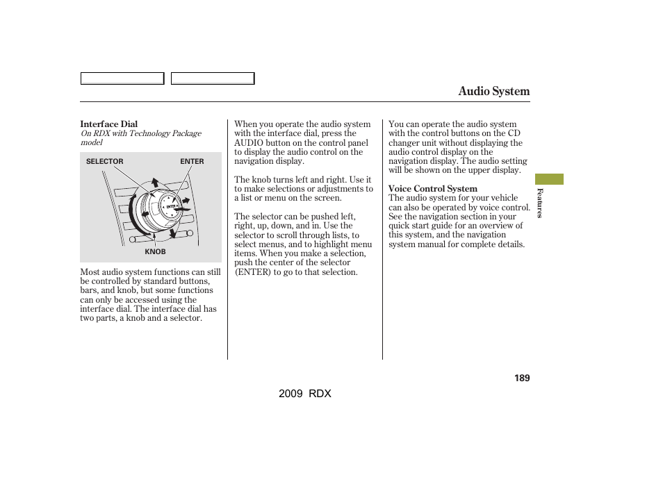 Audio system, 2009 rdx | Acura 2009 RDX User Manual | Page 193 / 433