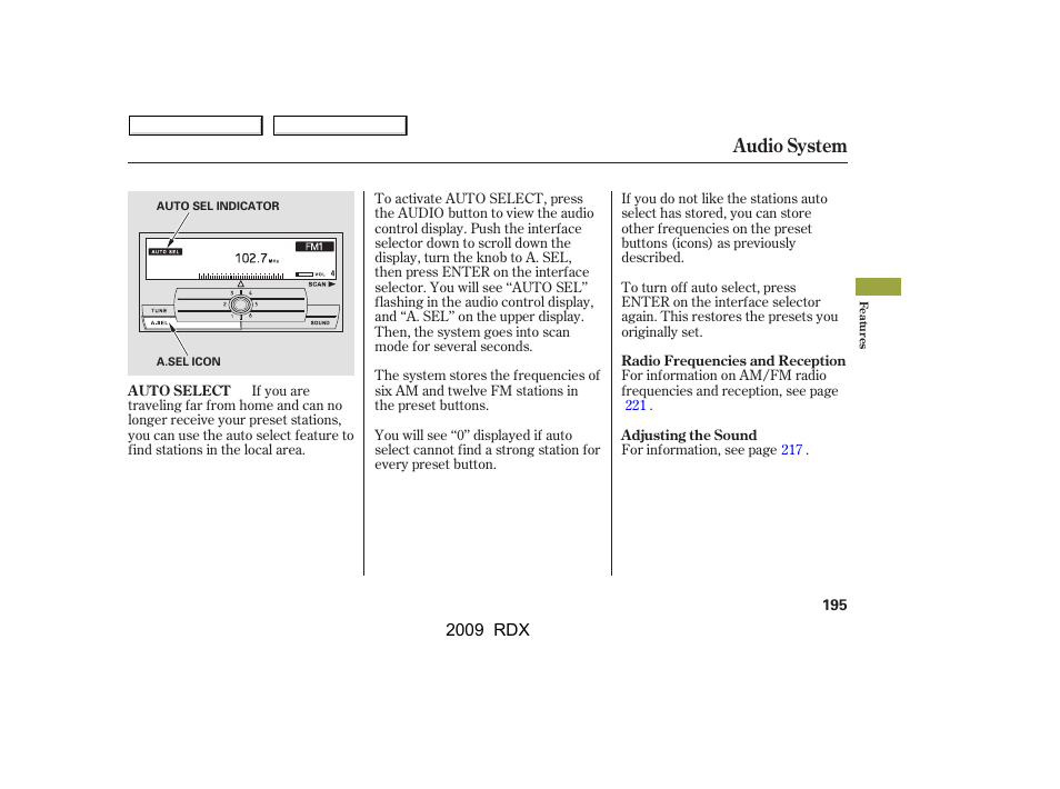 Audio system | Acura 2009 RDX User Manual | Page 199 / 433