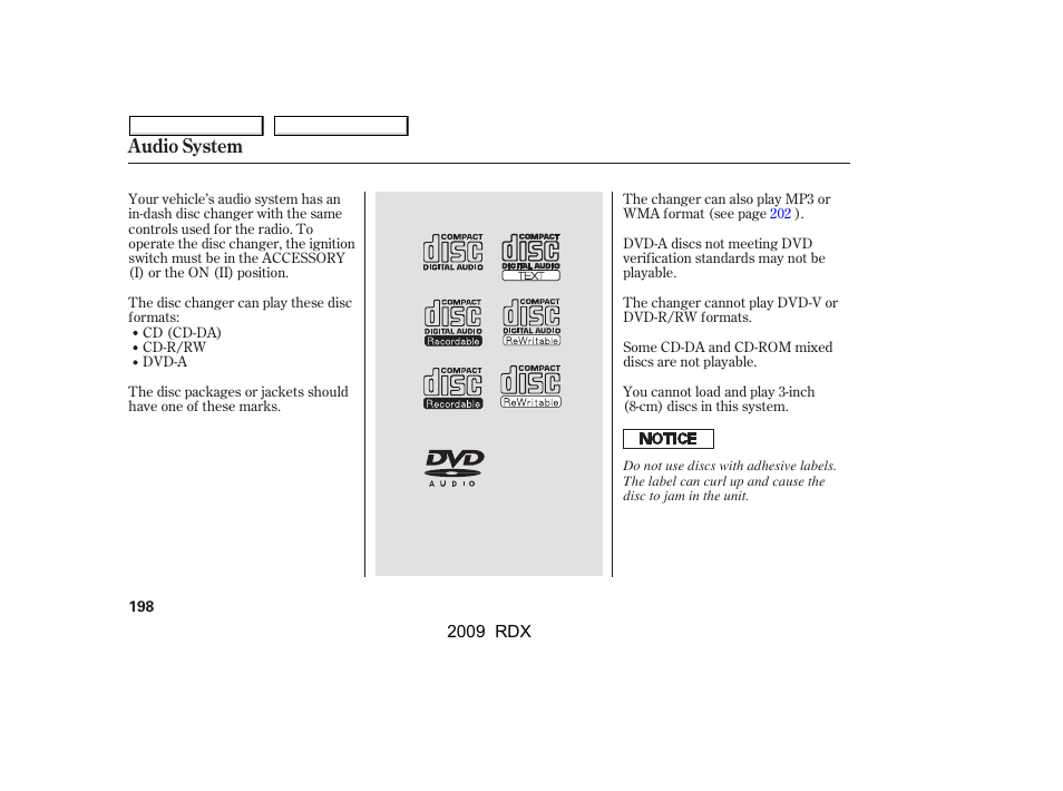 Audio system | Acura 2009 RDX User Manual | Page 202 / 433