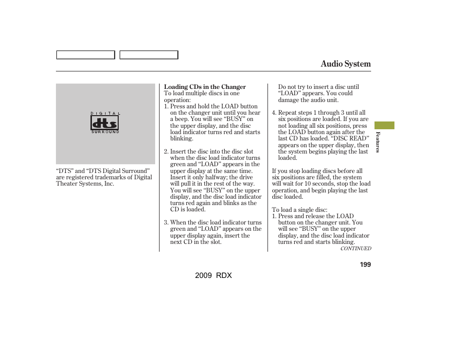 Audio system | Acura 2009 RDX User Manual | Page 203 / 433